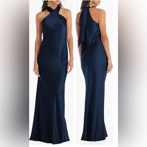 LOVELY Imogen Twist Halter Charmeuse Trumpet Gown
CABERNET, Size Small - Picture 8 of 8